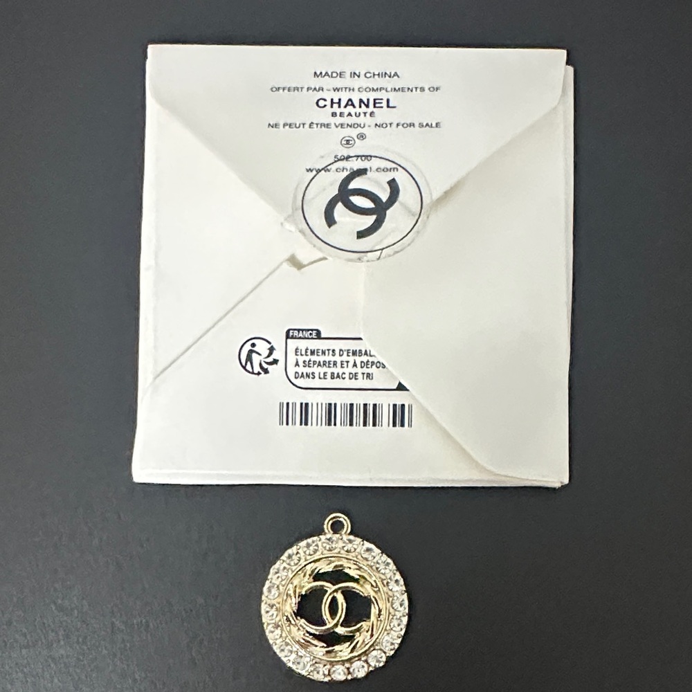 CHANEL UpCycled Gold Charm w Crystals. Stamped on Back. W Box - Picture 6 of 6